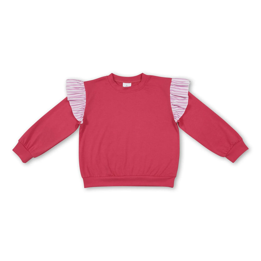 RTS NO MOQ Sibling milk silk Baby Girls Cute Ruffle Shoulder Long Sleeve Casual Fall Winter Top