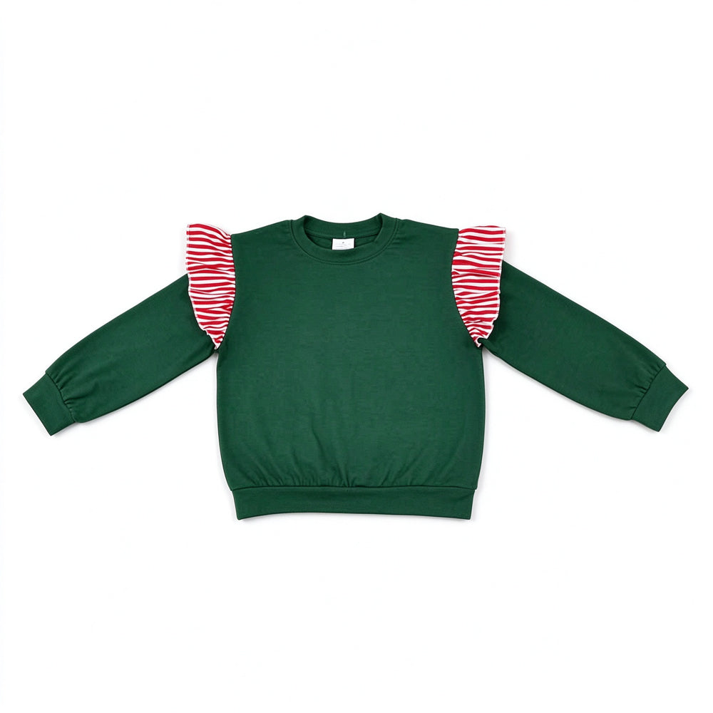 RTS NO MOQ Sibling milk silk Baby Girls Cute Ruffle Shoulder Long Sleeve Casual Fall Winter Top