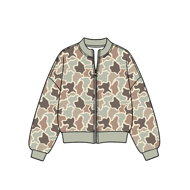 (Preorder new) No moq Yoga Toddler Girls Camo Print Full Zip Jacket Fall Kids Long Sleeve Outerwear