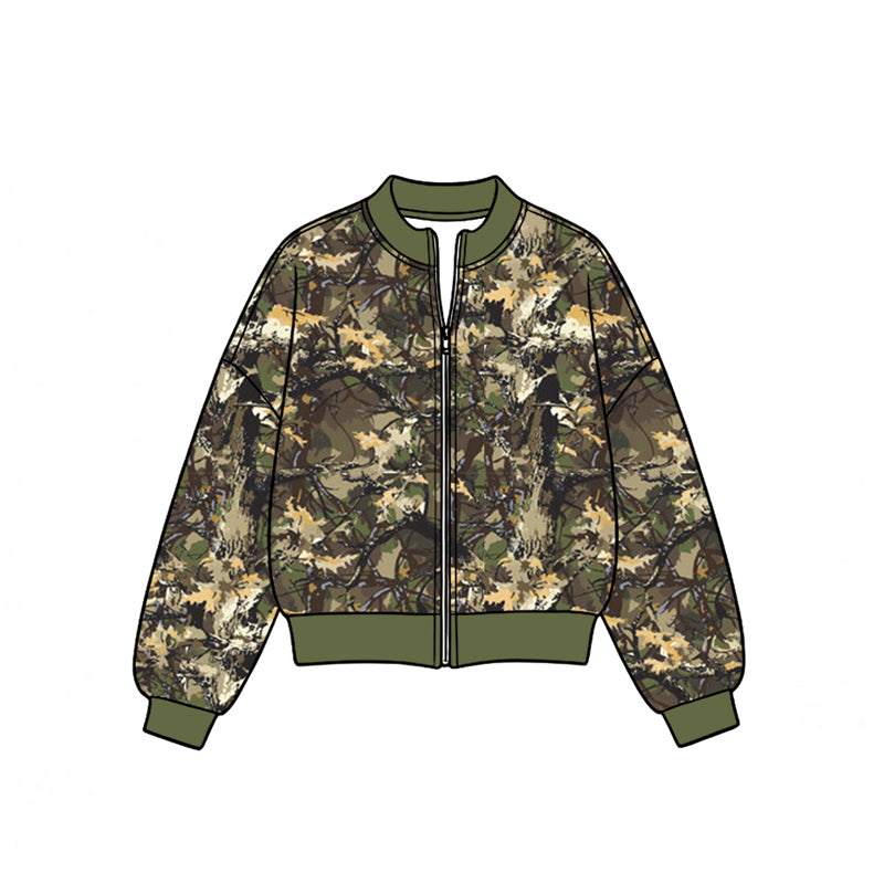 (Preorder new) No moq Yoga Toddler Girls Camo Print Full Zip Jacket Fall Kids Long Sleeve Outerwear