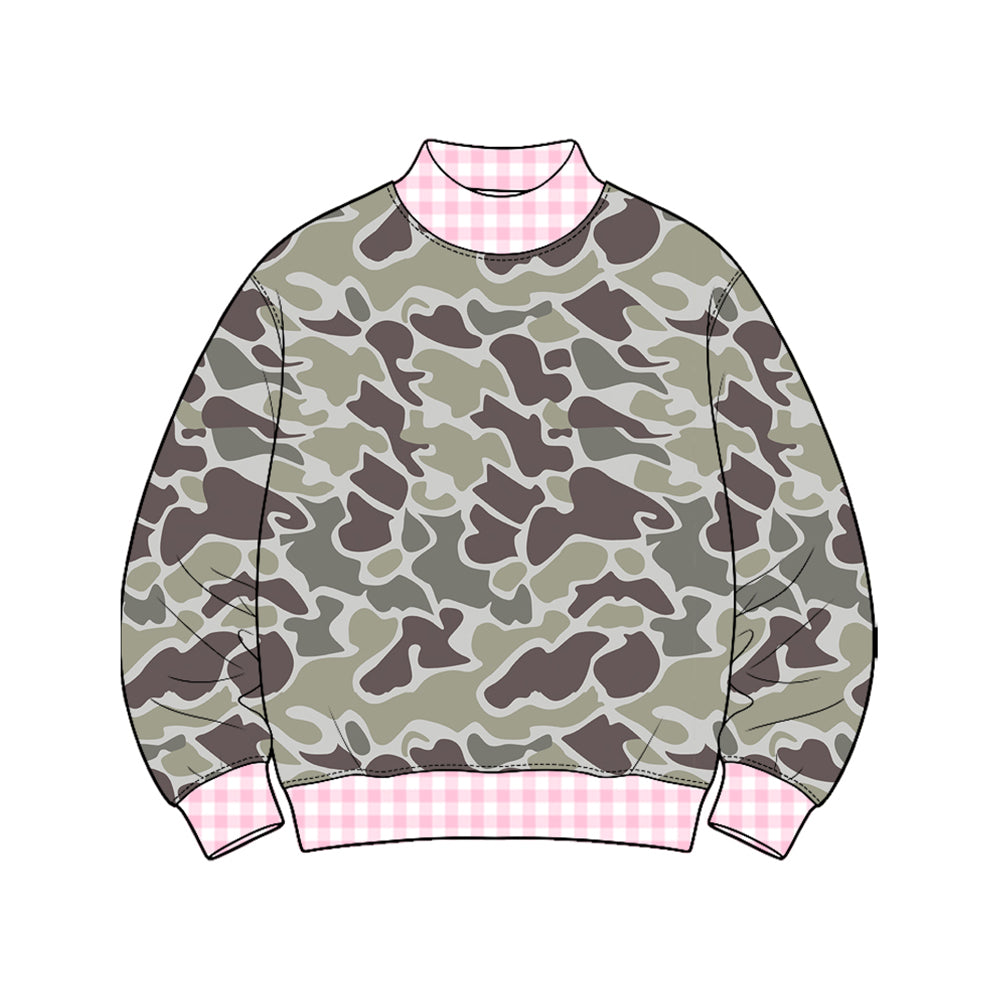 (Preorder new) No moq Baby Girls Boys High Neck Long Sleeve Camo T‑shirts Top Spring Fall Casual Pullover Tees