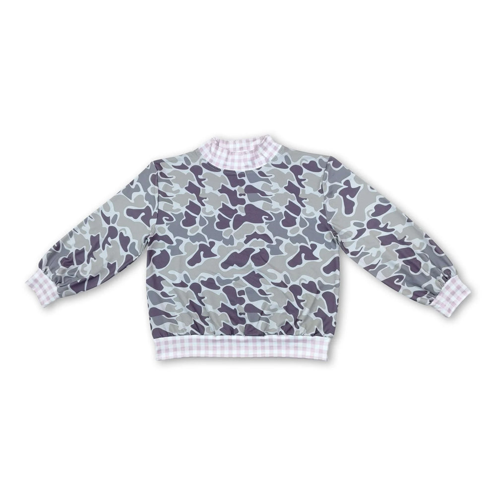 RTS NO MOQ Sibling milk silk Baby Girls Cute Camo Print Gingham Ruffle Neck Long Sleeve Casual