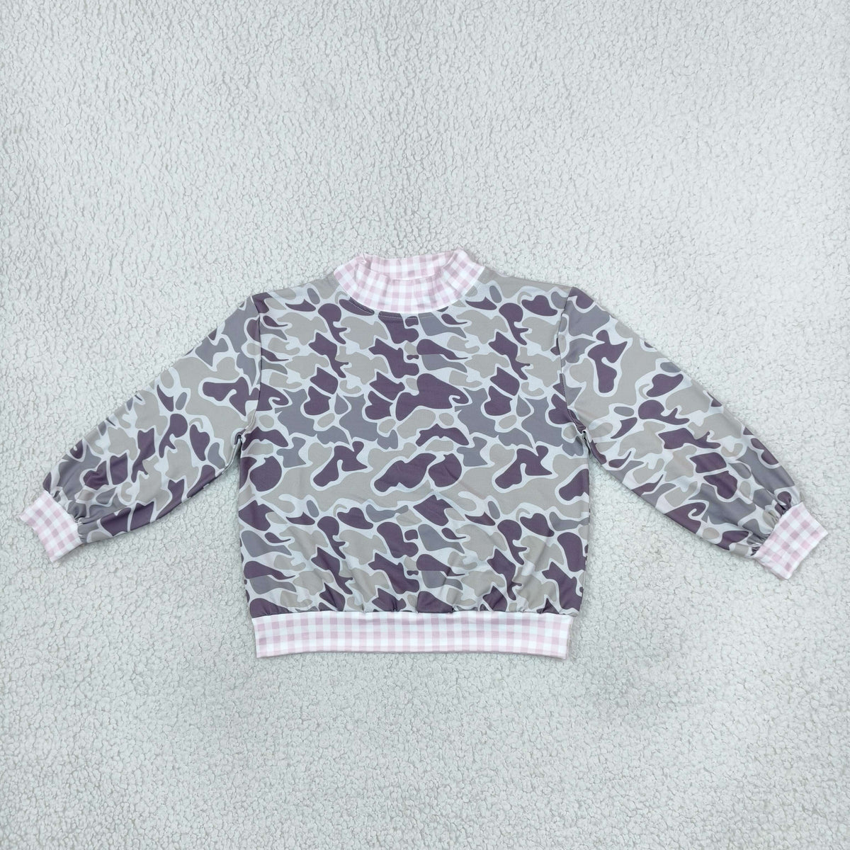 NEW RTS NO MOQ milk silk GT1873 Baby Girls Long Sleeve Grey Camo Pink Checked T-shirts Top