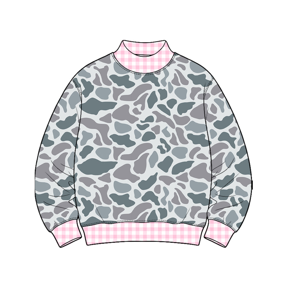 (Preorder new) No moq Baby Girls Boys High Neck Long Sleeve Camo T‑shirts Top Spring Fall Casual Pullover Tees