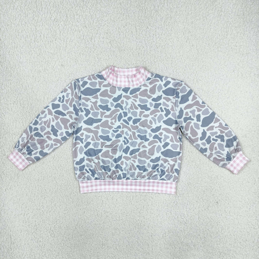 NEW RTS NO MOQ milk silk GT1874 Baby Girls Pink Light Grey Camo Long Sleeve Choker T-shirts Top