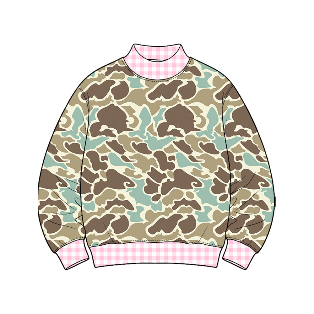 (Preorder new) No moq Baby Girls Boys High Neck Long Sleeve Camo T‑shirts Top Spring Fall Casual Pullover Tees