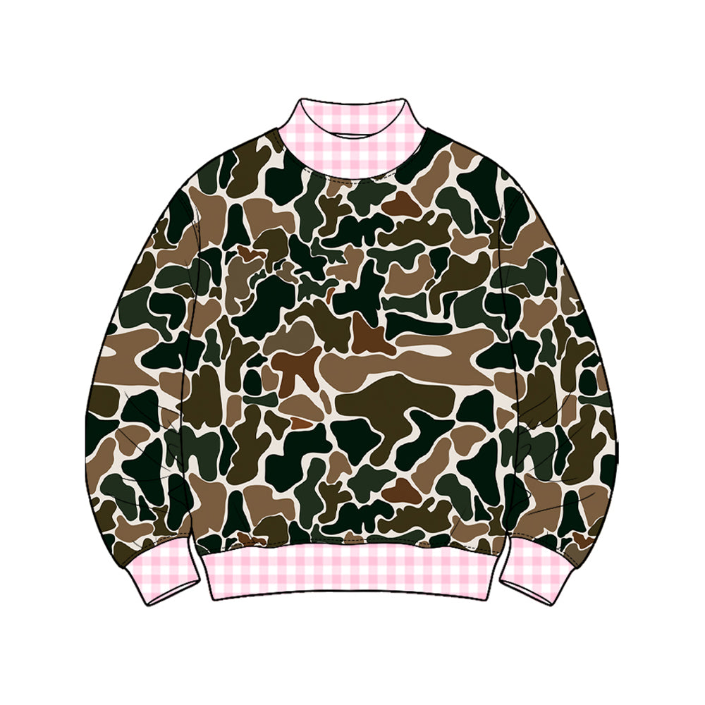 (Preorder new) No moq Baby Girls Boys High Neck Long Sleeve Camo T‑shirts Top Spring Fall Casual Pullover Tees