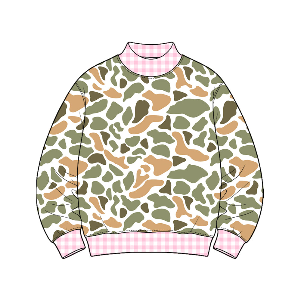 (Preorder new) No moq Baby Girls Boys High Neck Long Sleeve Camo T‑shirts Top Spring Fall Casual Pullover Tees