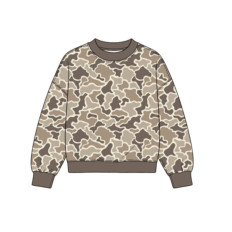 (Preorder new) No moq Adult Women Long Sleeve Camo T‑shirts Top Casual Daily Tees