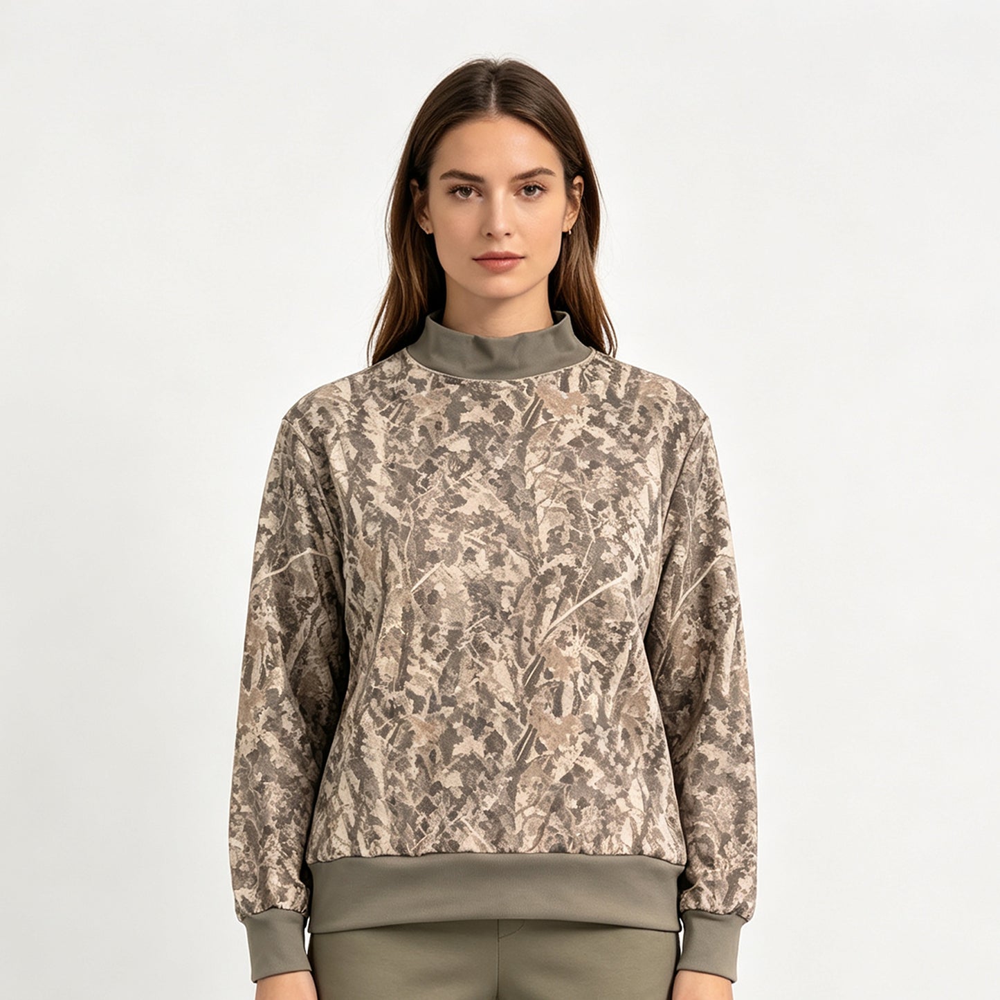 (Sample) No moq yoga fabric GT1883 Yoga Adult Women High Neck Camo Yoga Long Sleeve Tee Shirts Top Casual Top