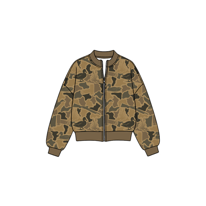 (Preorder new) No moq Yoga Toddler Girls Camo Print Full Zip Jacket Fall Kids Long Sleeve Top