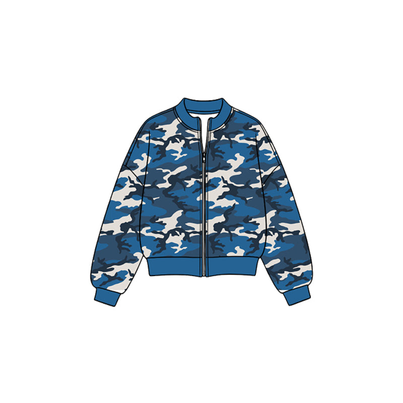 (Preorder new) No moq Yoga Toddler Girls Camo Print Full Zip Jacket Fall Kids Long Sleeve Top