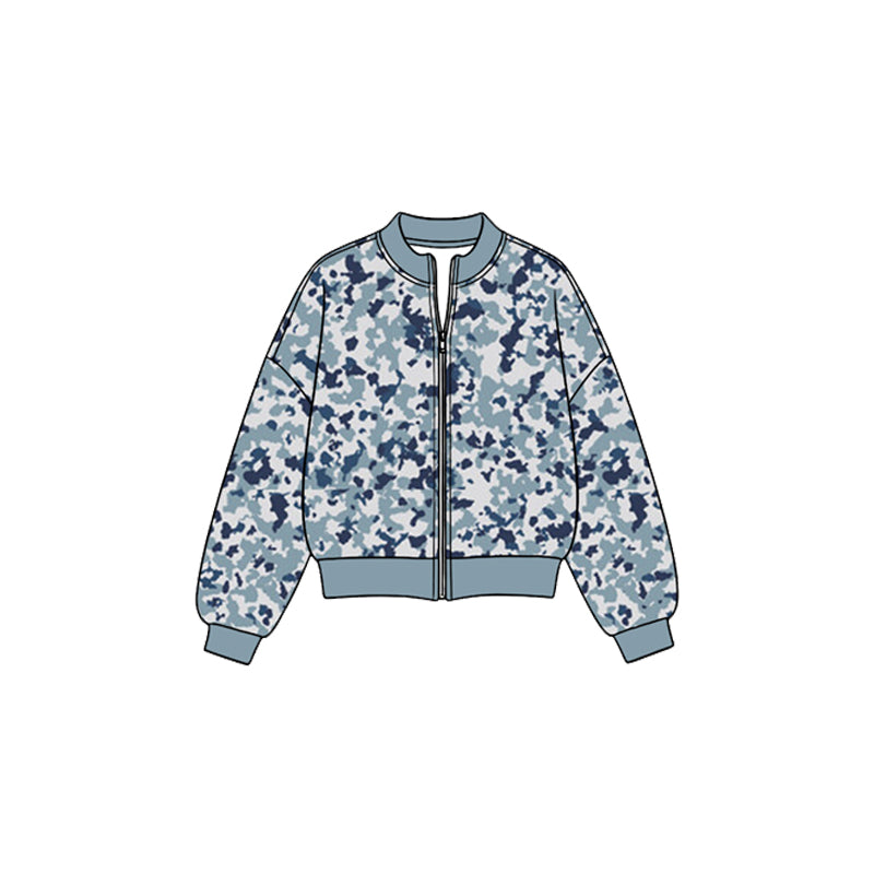 (Preorder new) No moq Yoga Toddler Girls Camo Print Full Zip Jacket Fall Kids Long Sleeve Top