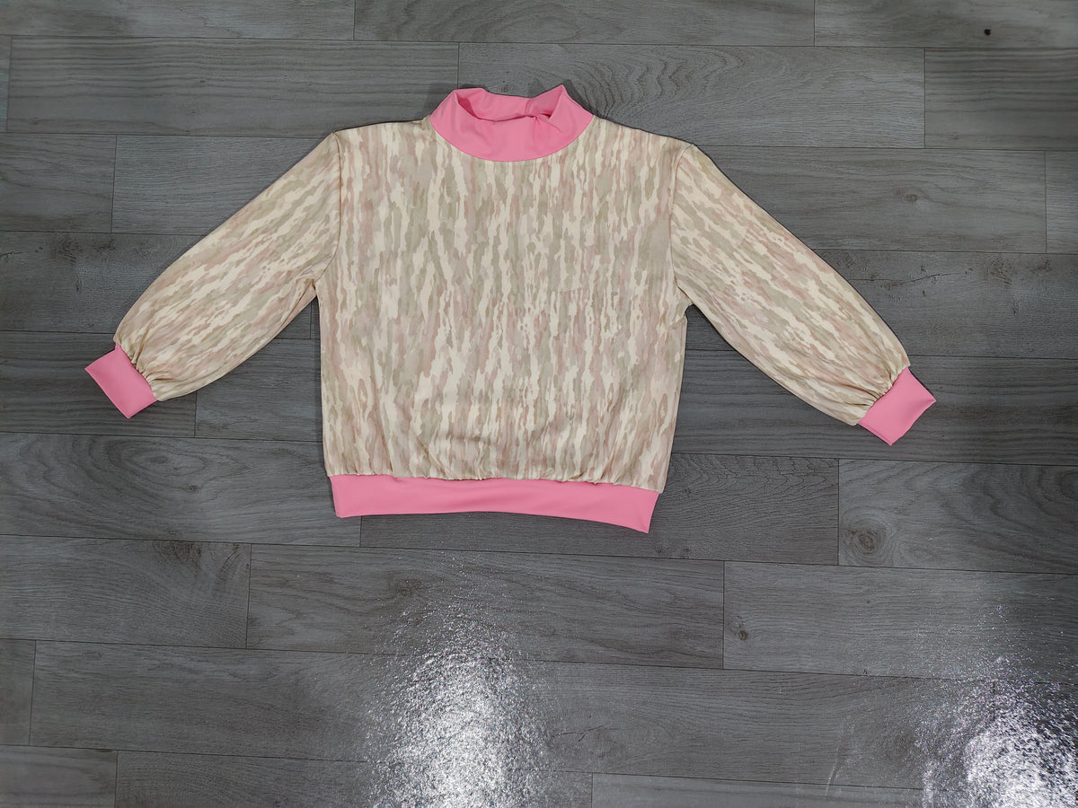 (Sample) No moq yoga fabric GT1889 Yoga Baby Girls Long Sleeve Khaki Camo Yoga Active T-shirts Top