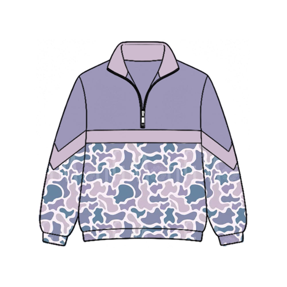 (Preorder new) No moq Baby Kids Camo Color Block Quarter Zip Collared Pullover Sweatshirt Half Zip Long Sleeve Jacket