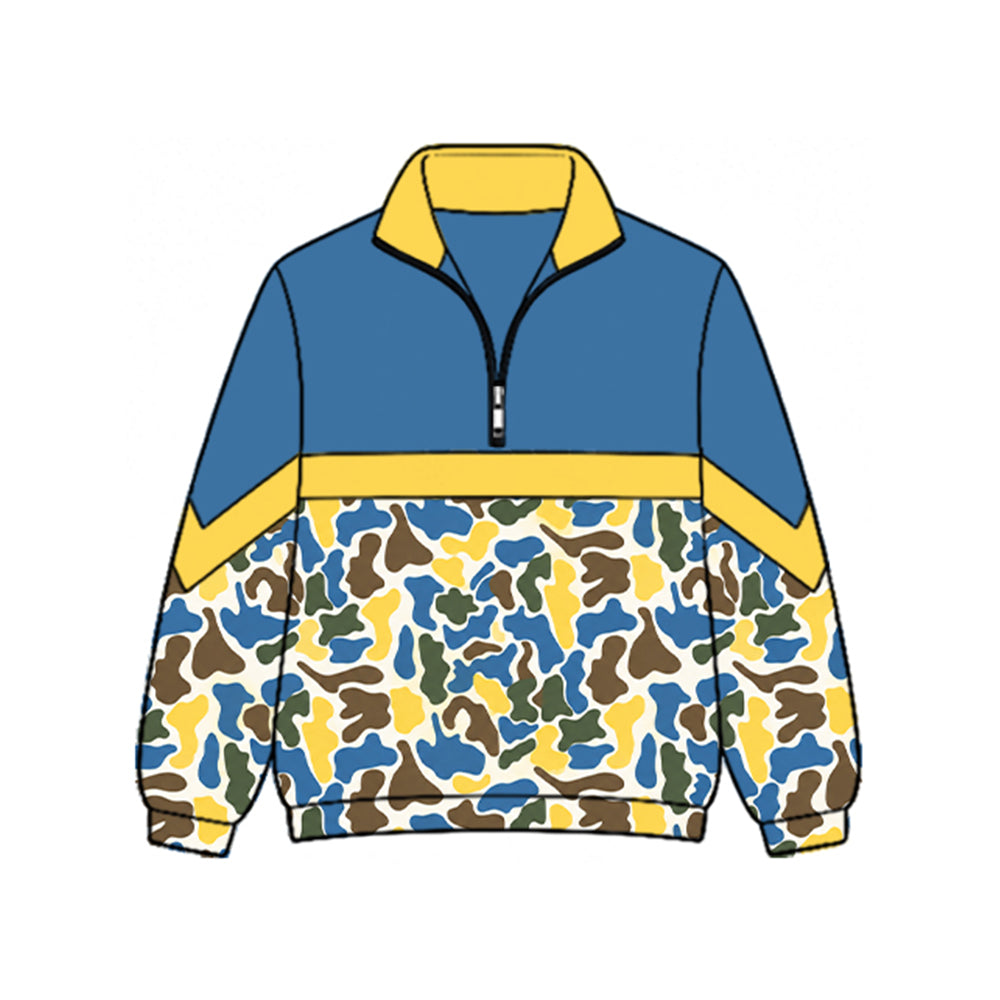 (Preorder new) No moq Baby Kids Camo Color Block Quarter Zip Collared Pullover Sweatshirt Half Zip Long Sleeve Jacket