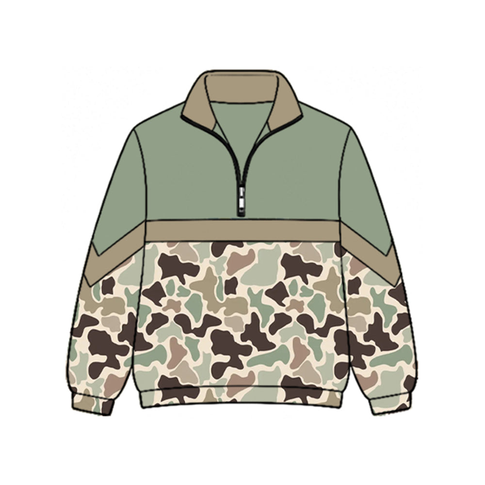 (Preorder new) No moq Baby Kids Camo Color Block Quarter Zip Collared Pullover Sweatshirt Half Zip Long Sleeve Jacket