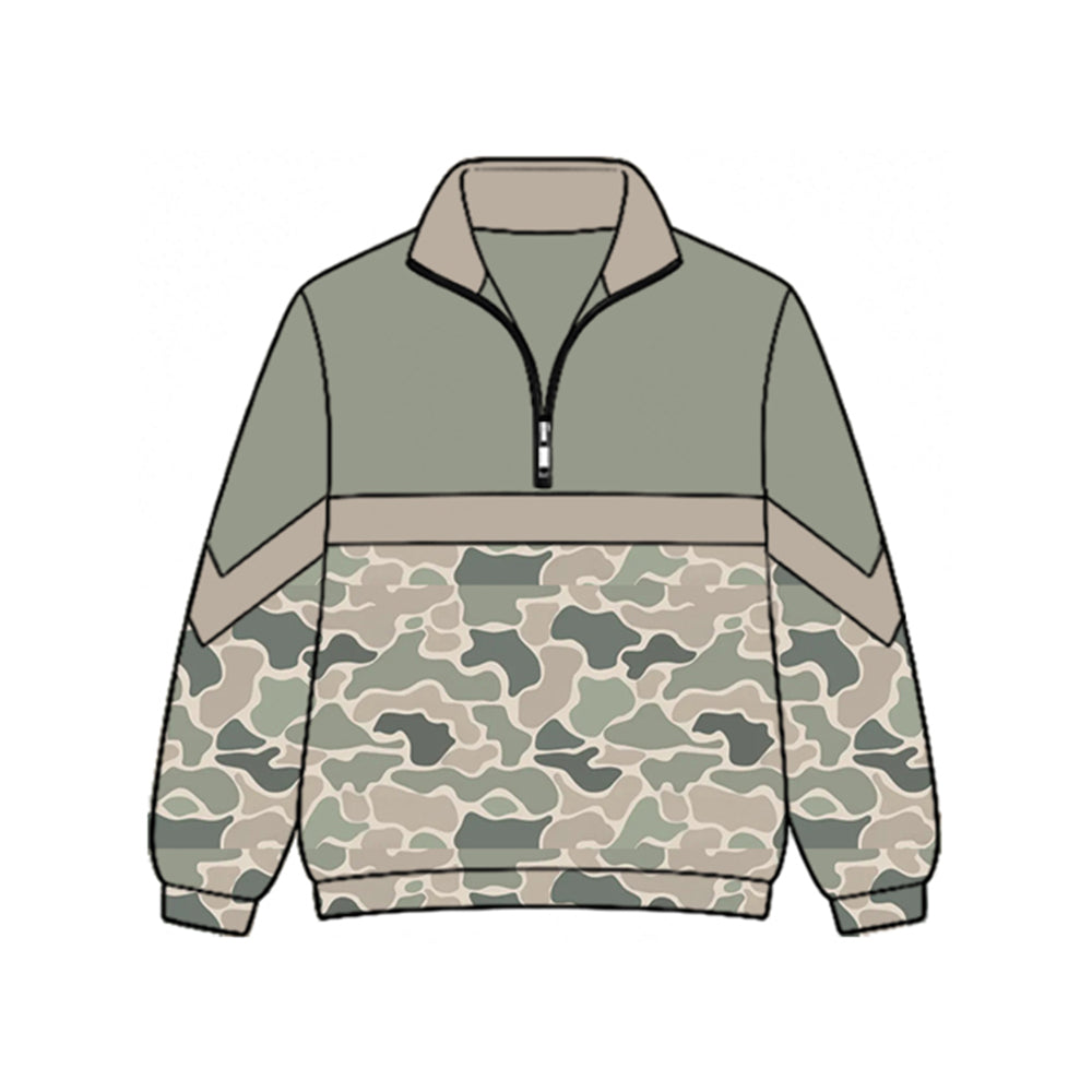 (Preorder new) No moq Baby Kids Camo Color Block Quarter Zip Collared Pullover Sweatshirt Half Zip Long Sleeve Jacket