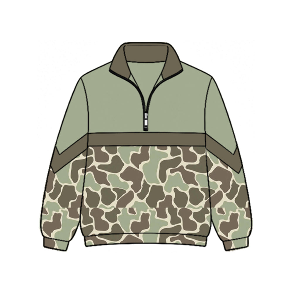 (Preorder new) No moq Baby Kids Camo Color Block Quarter Zip Collared Pullover Sweatshirt Half Zip Long Sleeve Jacket