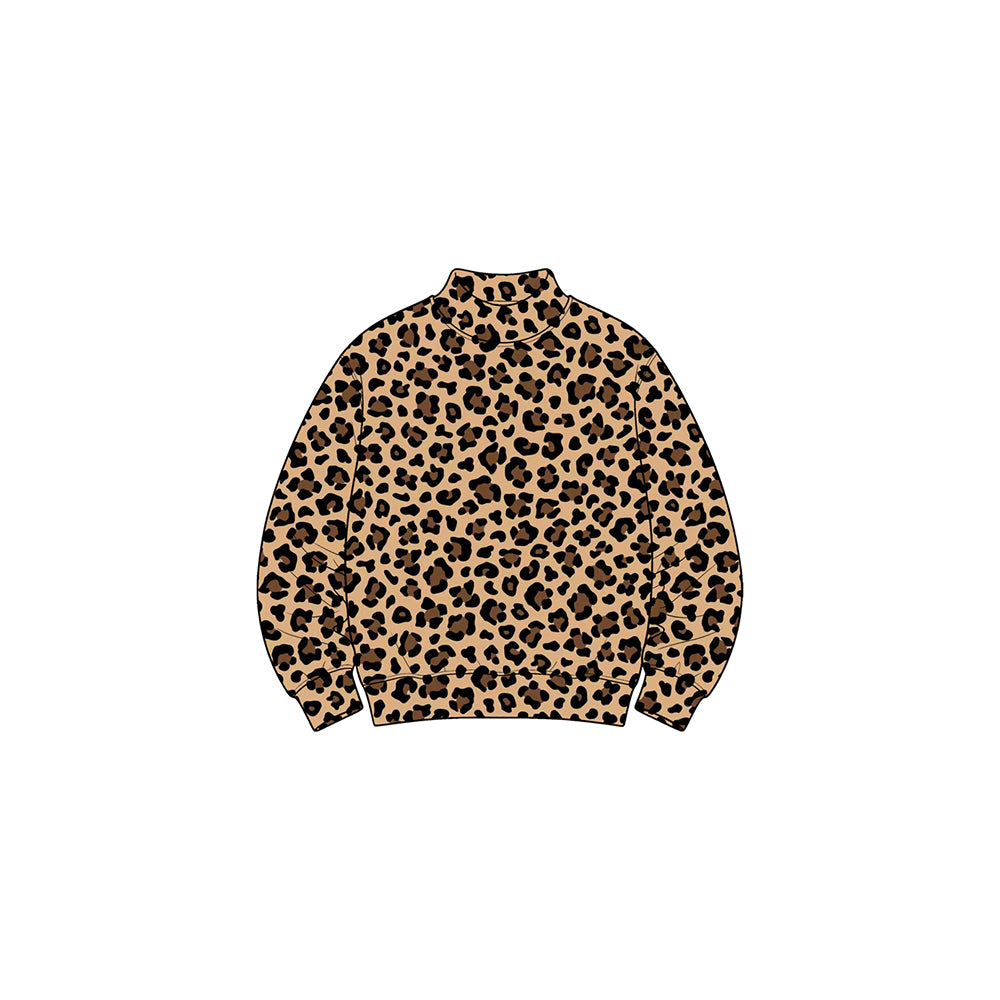 (Preorder new) No moq Yoga High Neck Baby Girls Leopard Yoga Active Long Sleeve T‑shirts Top