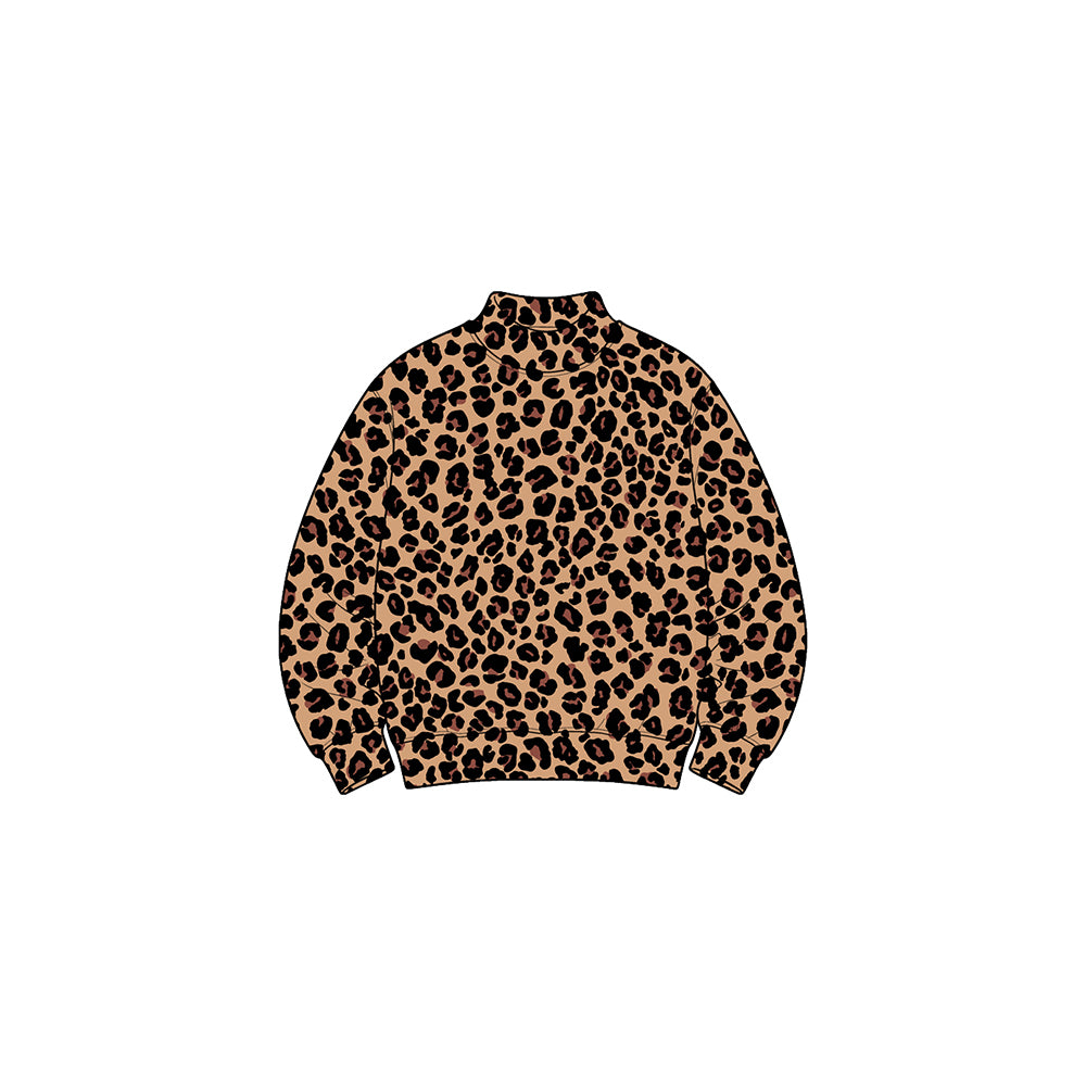 (Preorder new) No moq Yoga High Neck Baby Girls Leopard Yoga Active Long Sleeve T‑shirts Top