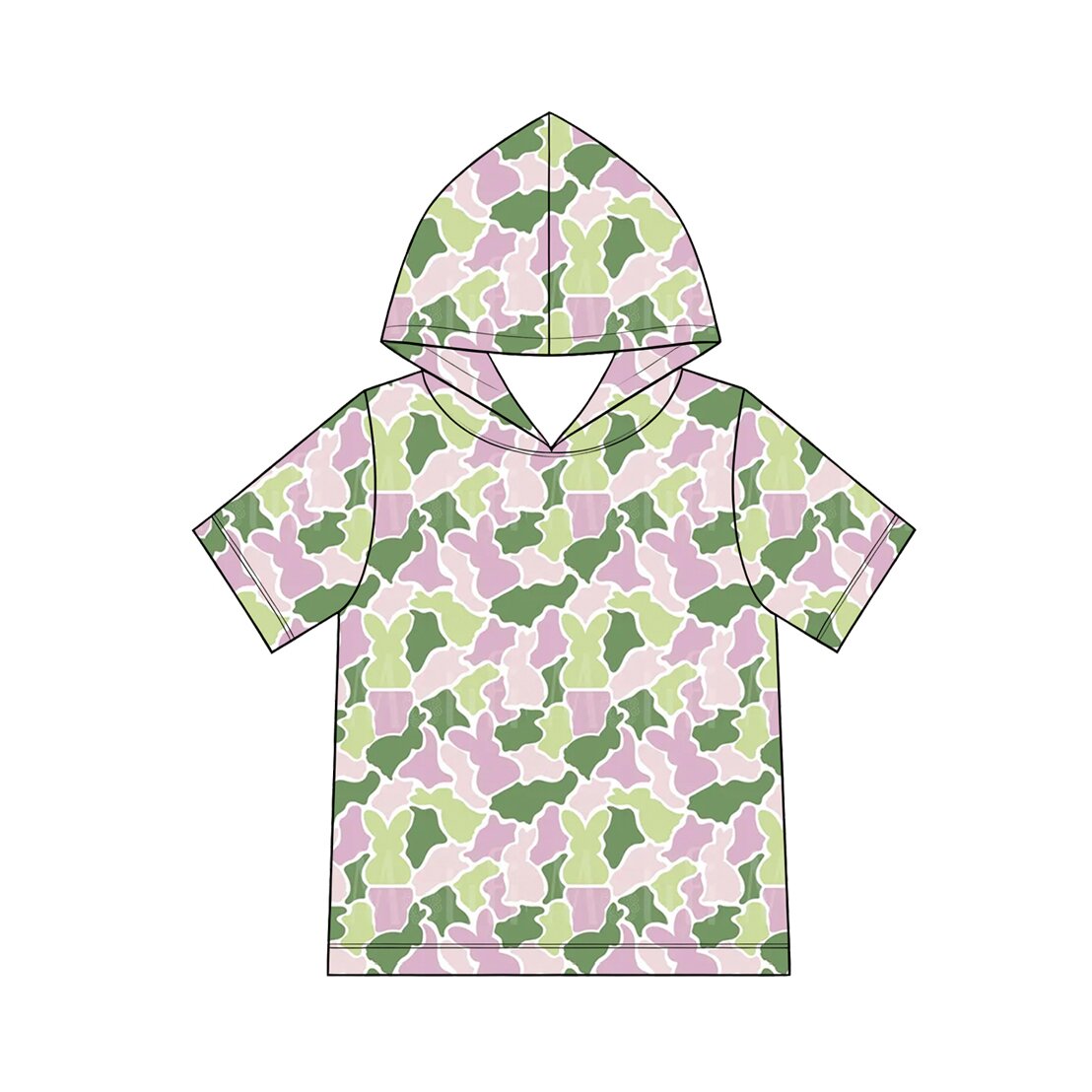 (Preorder new) No moq Baby Boys Camo Easter Bunny Print Short Sleeve Hooded T‑Shirt