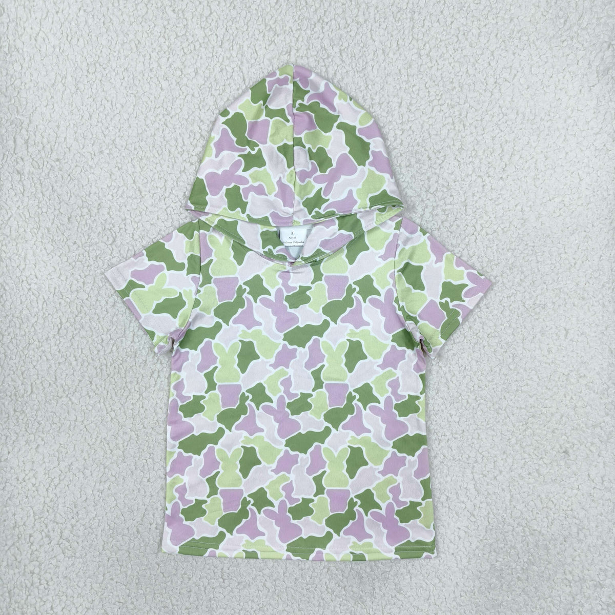 NEW RTS NO MOQ milk silk GT1918 Baby Girls Green Pink Camo Rabbit Print Easter Short Sleeve Hoodies Top