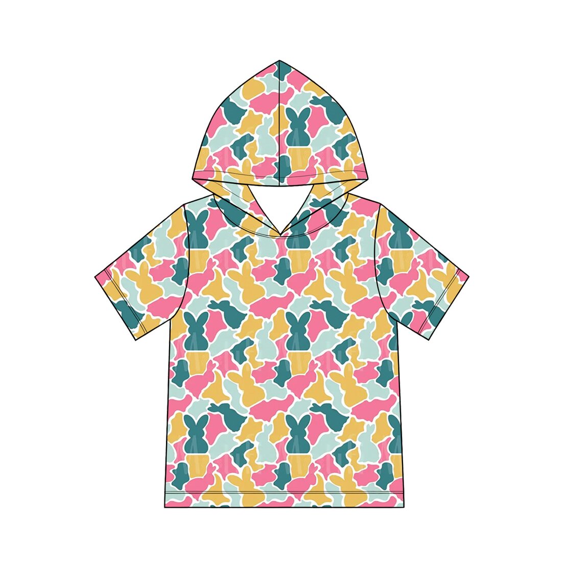 (Preorder new) No moq Baby Boys Camo Easter Bunny Print Short Sleeve Hooded T‑Shirt