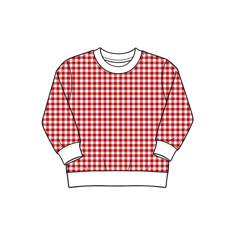 (Preorder new) No moq Yoga Baby Girls Plaid Long Sleeve Sweatshirt Contrast Cuff Hem Crew Neck Casual Kids Pullover Top