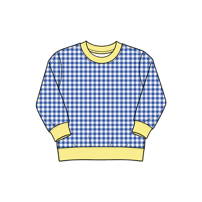(Preorder new) No moq Yoga Baby Girls Plaid Long Sleeve Sweatshirt Contrast Cuff Hem Crew Neck Casual Kids Pullover Top
