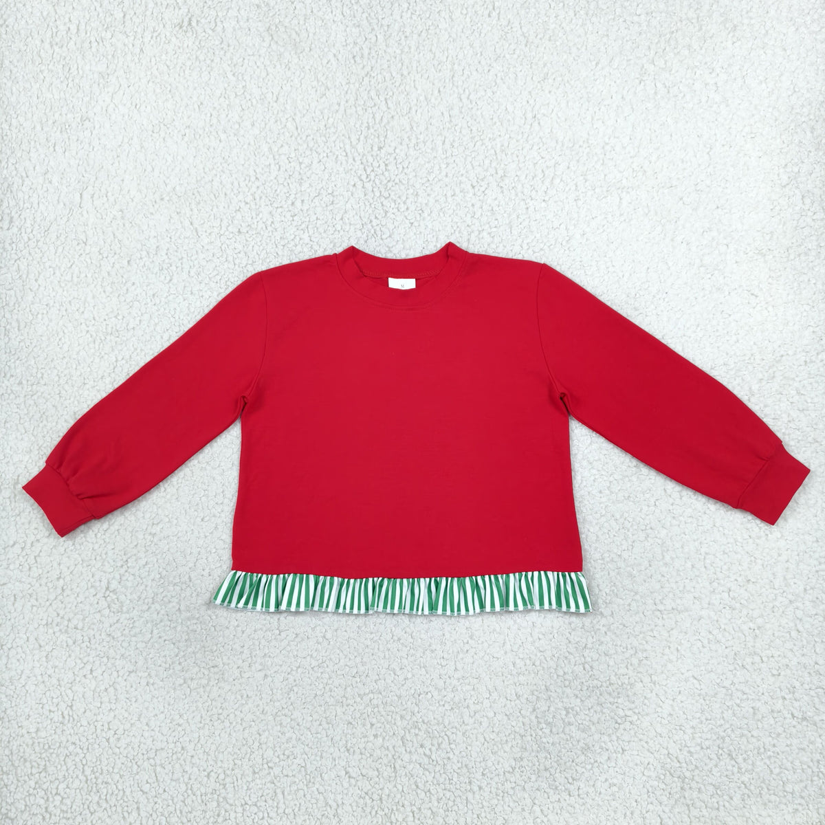 NEW RTS NO MOQ milk silk GT1935 Baby Girls Red Long Sleeve Ruffle T Shirts Top Casual Daily Wear