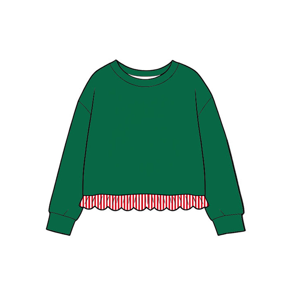 (Preorder new) No moq GT1936 Baby Girls Green Long Sleeve Ruffle T Shirts Top Casual Daily Wear