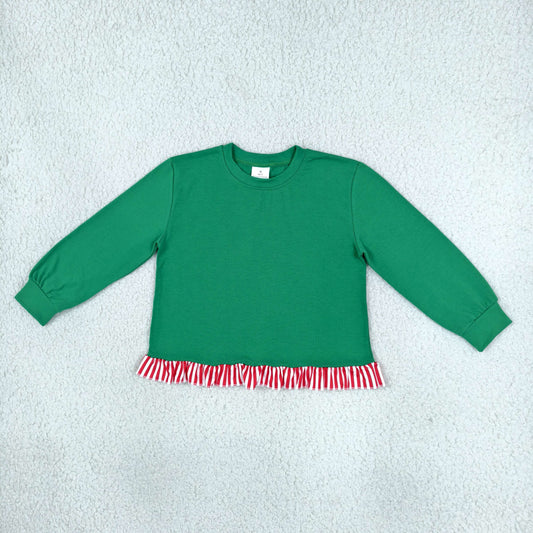 NEW RTS NO MOQ milk silk GT1936 Baby Girls Green Long Sleeve Ruffle T Shirts Top Casual Daily Wear