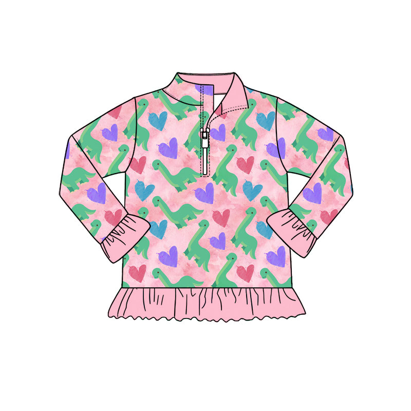 (Preorder new) No moq Baby Girls Pink Heart Print Bamboo Pajama Set Ruffle Half Zip Sleepwear Minky Blanket