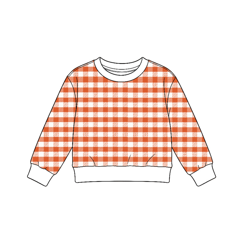 (Preorder new) No moq GT1946 Baby Girls Orange Checked Yoga Active Long Sleeve T-shirts Top