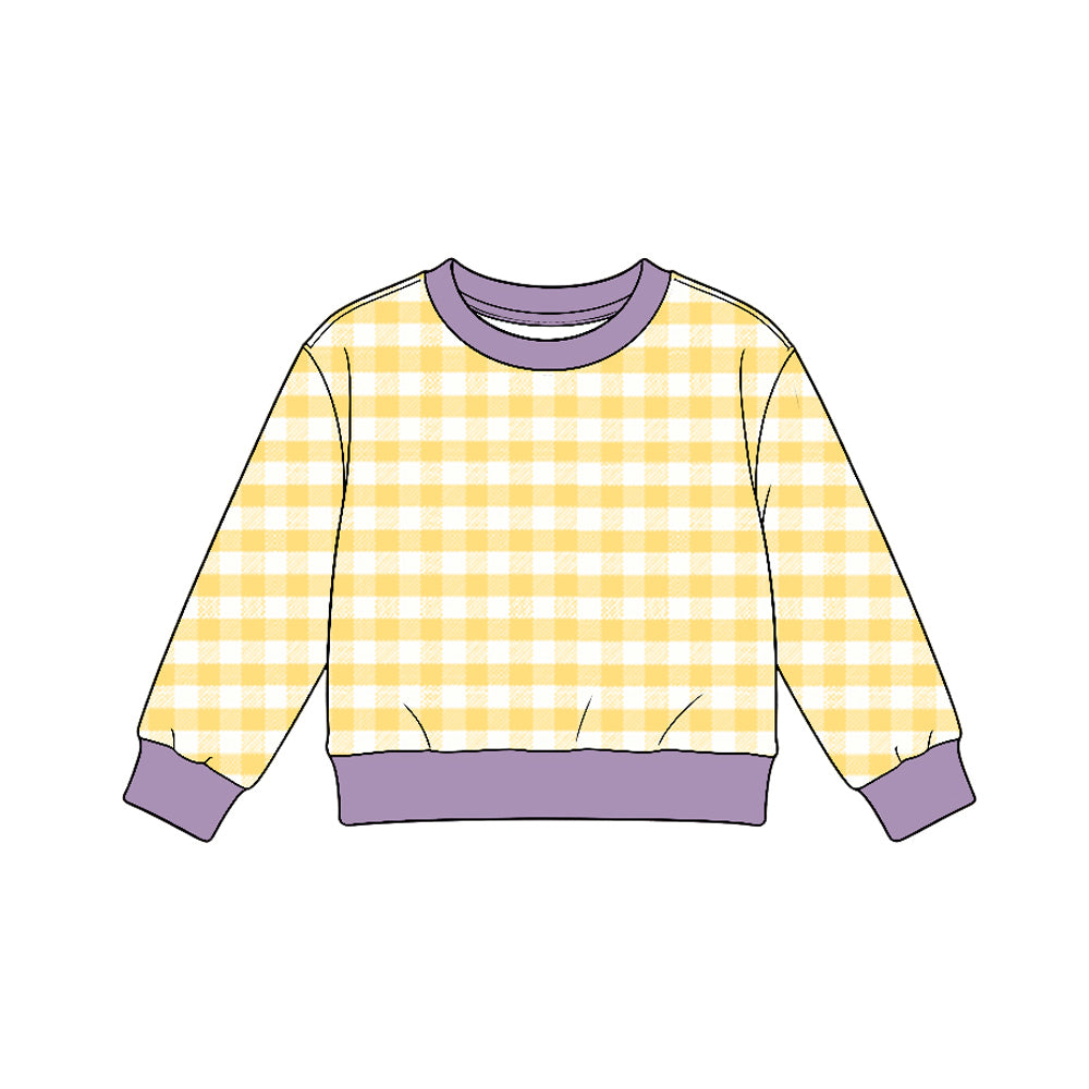 (Preorder new) No moq GT1947 Baby Girls Yellow Checked Yoga Active Long Sleeve T-shirts Top