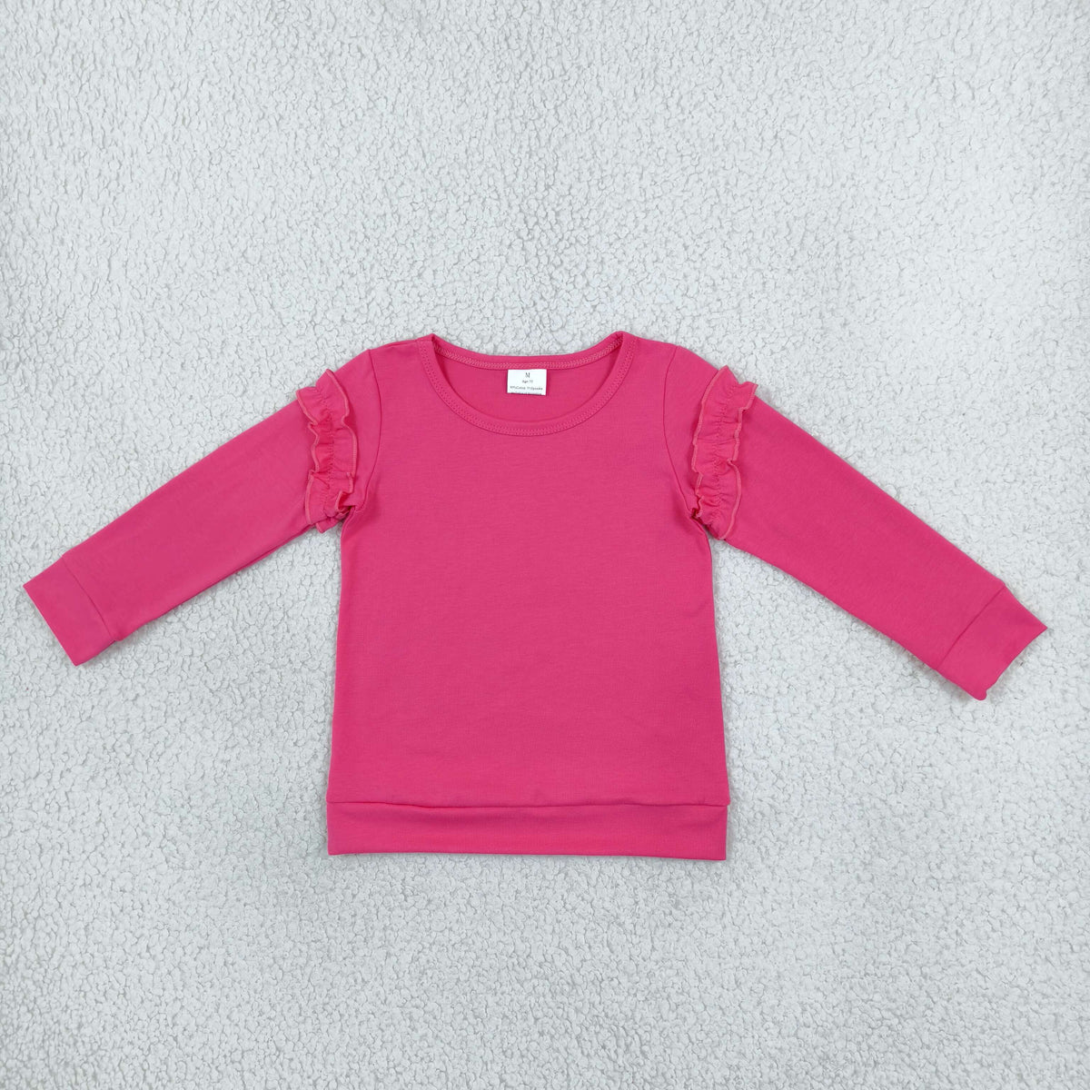 NEW RTS NO MOQ cotton GT1951 Baby Girls Solid Hot Pink Long Sleeve Casual Cotton T-shirts Top