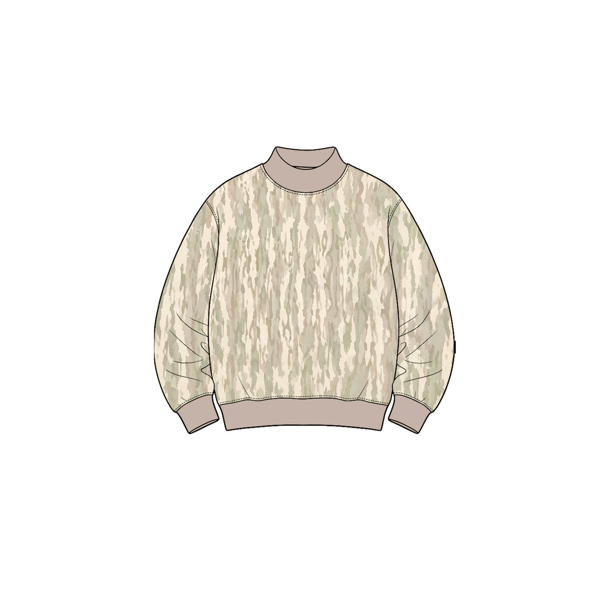 (Preorder new) No moq GT1952 High Neck Baby Girls Long Sleeve Khaki Camo Choker T-shirts Top