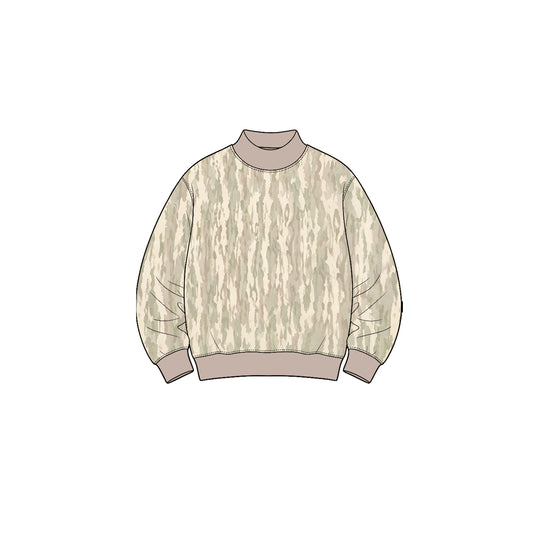 (Preorder new) No moq GT1952 High Neck Baby Girls Long Sleeve Khaki Camo Choker T-shirts Top