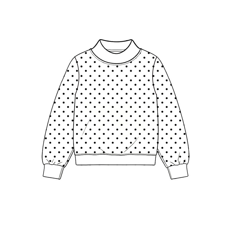 (Preorder new) No moq Adult To Match Kids High Neck White Black Polka Dot Mock Neck Long Sleeve Pullover Tops