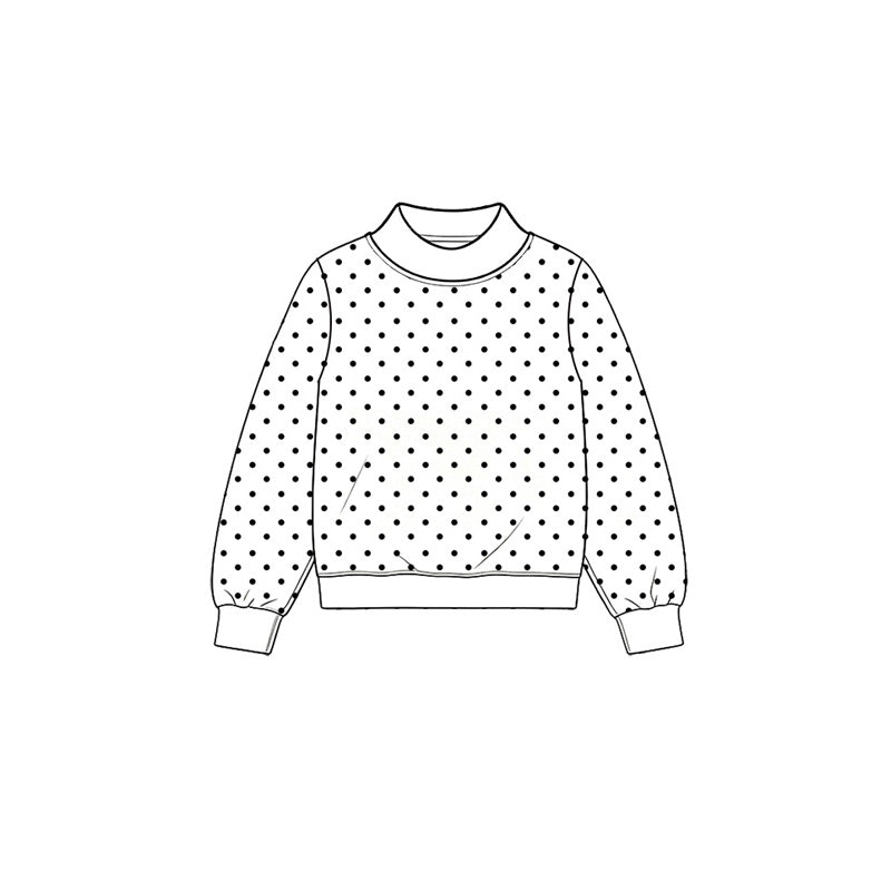 (Preorder new) No moq Adult To Match Kids High Neck White Black Polka Dot Mock Neck Long Sleeve Pullover Tops