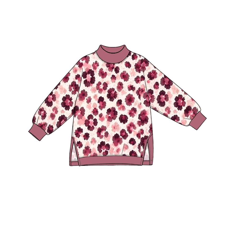 (Preorder new) No moq yoga fabric Baby Girls Leopard  Print Long Sleeve Side Slit Pullover Yoga Top