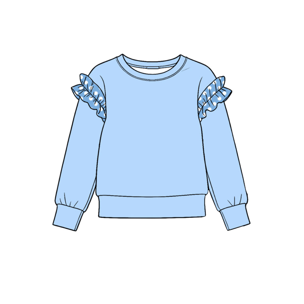 (Preorder new) No moq Baby Girls Crew Neck Polka Dot Ruffle Shoulder Long Sleeve Top
