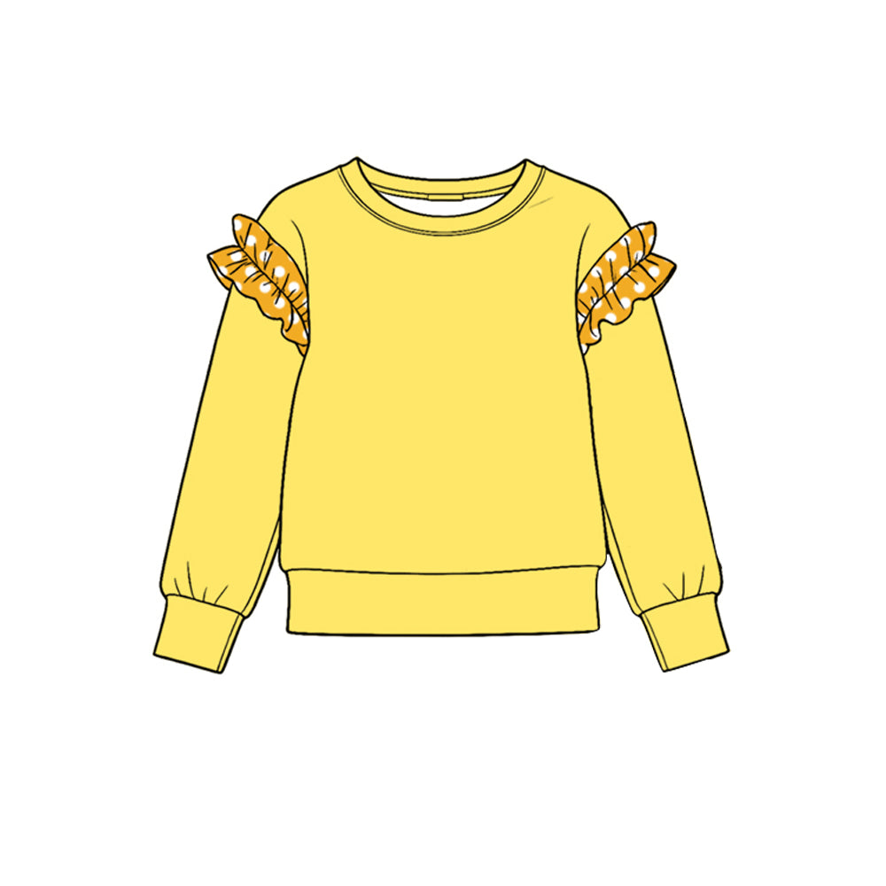 (Preorder new) No moq Baby Girls Crew Neck Polka Dot Ruffle Shoulder Long Sleeve Top