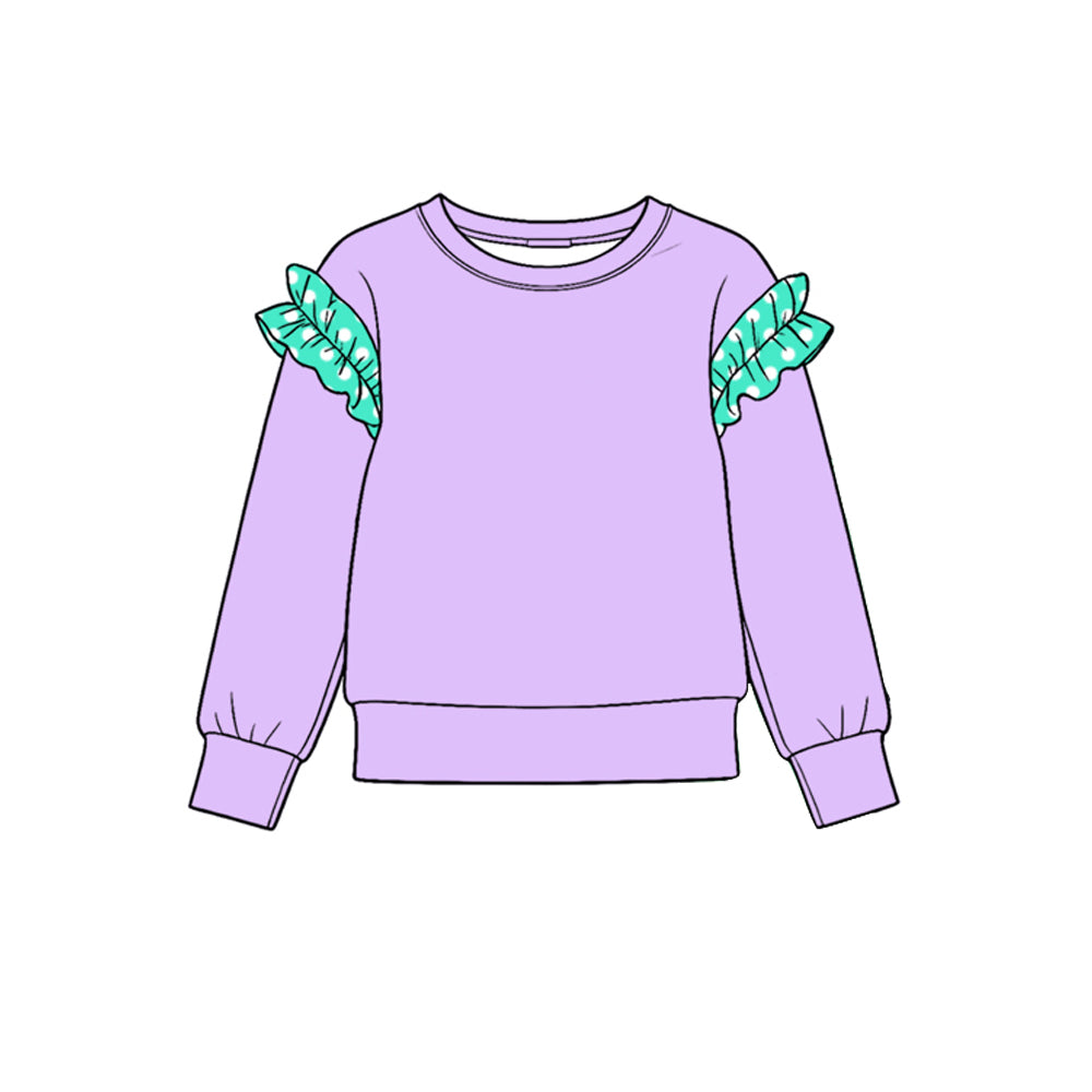 (Preorder new) No moq Baby Girls Crew Neck Polka Dot Ruffle Shoulder Long Sleeve Top