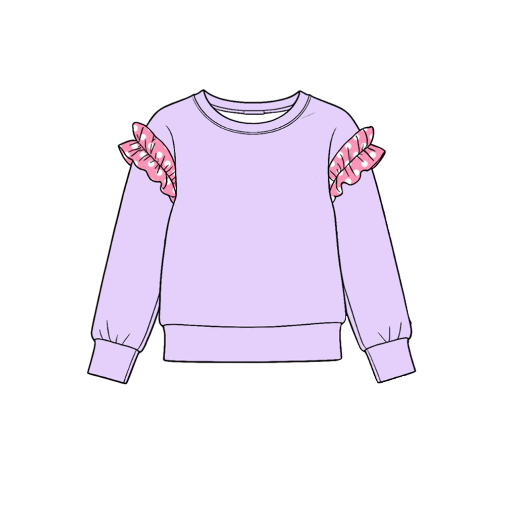 (Preorder new) No moq Baby Girls Crew Neck Polka Dot Ruffle Shoulder Long Sleeve Top