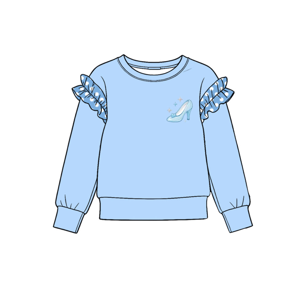 (Preorder new) No moq Baby Girls Crew Neck Polka Dot Ruffle Shoulder Long Sleeve Cute Shirt Top
