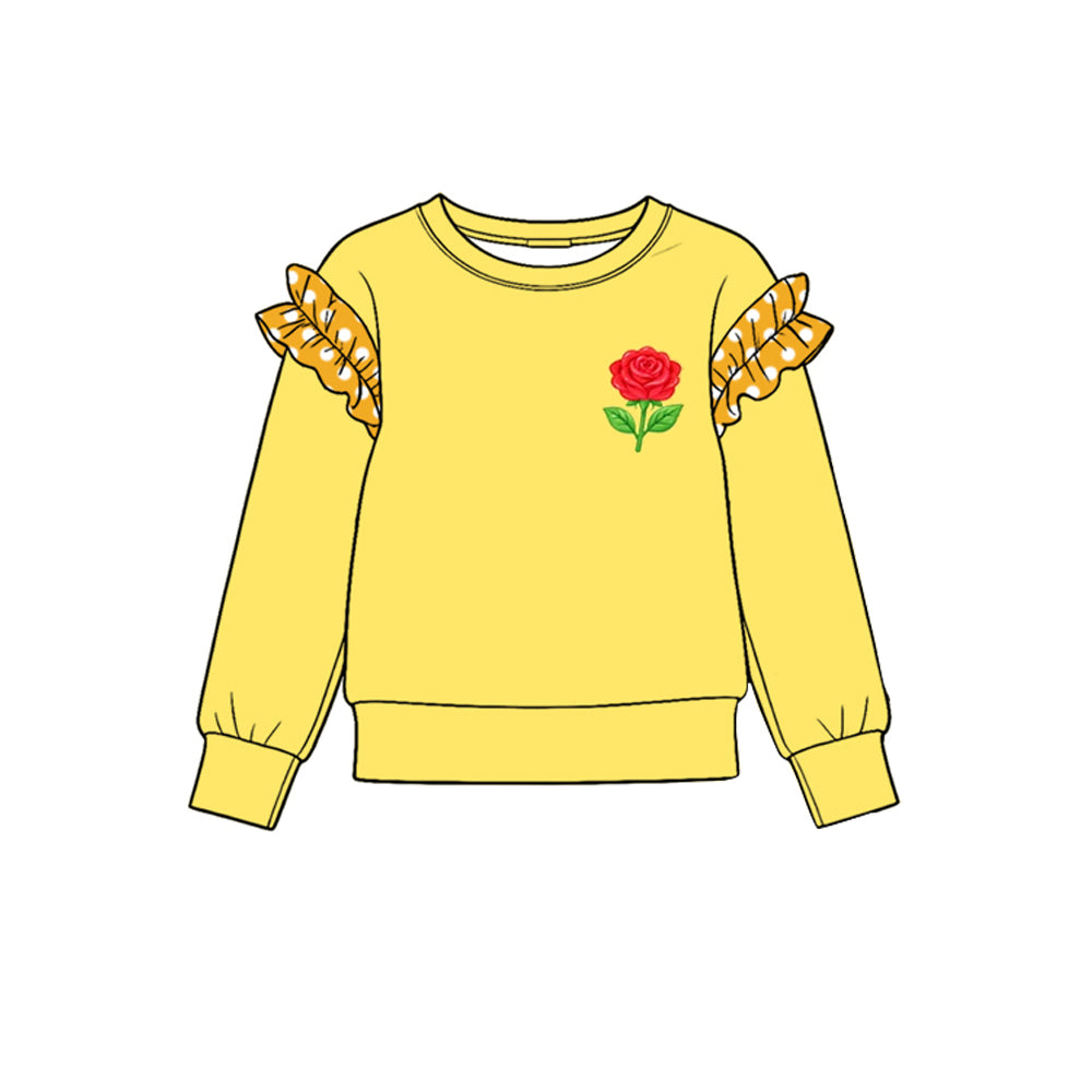 (Preorder new) No moq Baby Girls Crew Neck Polka Dot Ruffle Shoulder Long Sleeve Cute Shirt Top