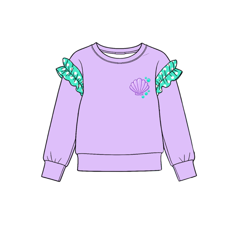 (Preorder new) No moq Baby Girls Crew Neck Polka Dot Ruffle Shoulder Long Sleeve Cute Shirt Top