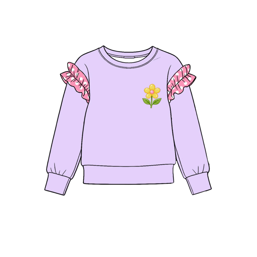(Preorder new) No moq Baby Girls Crew Neck Polka Dot Ruffle Shoulder Long Sleeve Cute Shirt Top